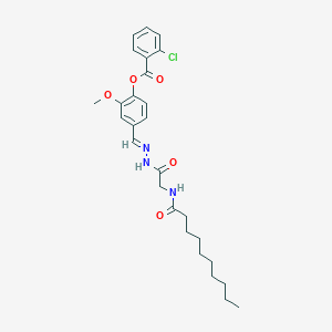 molecular formula C27H34ClN3O5 B12026343 4-(2-((Decanoylamino)acetyl)carbohydrazonoyl)-2-methoxyphenyl 2-chlorobenzoate CAS No. 769154-13-4