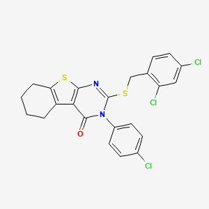 molecular formula C23H17Cl3N2OS2 B12026442 3-(4-chlorophenyl)-2-[(2,4-dichlorobenzyl)sulfanyl]-5,6,7,8-tetrahydro[1]benzothieno[2,3-d]pyrimidin-4(3H)-one 