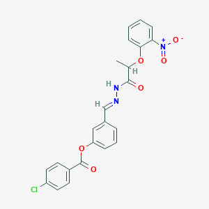 molecular formula C23H18ClN3O6 B12026451 3-(2-(2-(2-Nitrophenoxy)propanoyl)carbohydrazonoyl)phenyl 4-chlorobenzoate CAS No. 767320-40-1