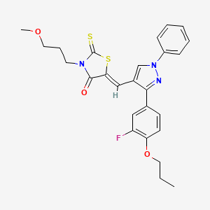 (5Z)-5-{[3-(3-fluoro-4-propoxyphenyl)-1-phenyl-1H-pyrazol-4-yl]methylene}-3-(3-methoxypropyl)-2-thioxo-1,3-thiazolidin-4-one