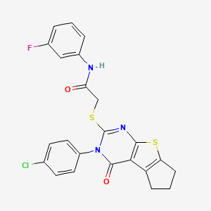 2-{[3-(4-chlorophenyl)-4-oxo-3,5,6,7-tetrahydro-4H-cyclopenta[4,5]thieno[2,3-d]pyrimidin-2-yl]sulfanyl}-N-(3-fluorophenyl)acetamide