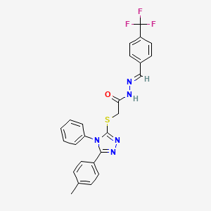 molecular formula C25H20F3N5OS B12026631 2-{[5-(4-methylphenyl)-4-phenyl-4H-1,2,4-triazol-3-yl]sulfanyl}-N'-{(E)-[4-(trifluoromethyl)phenyl]methylidene}acetohydrazide 