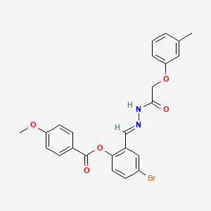 molecular formula C24H21BrN2O5 B12026853 4-Bromo-2-(2-((3-methylphenoxy)acetyl)carbohydrazonoyl)phenyl 4-methoxybenzoate CAS No. 767334-06-5