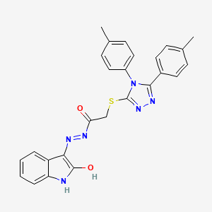 molecular formula C26H22N6O2S B12027072 2-{[4,5-bis(4-methylphenyl)-4H-1,2,4-triazol-3-yl]sulfanyl}-N'-[(3E)-2-oxo-1,2-dihydro-3H-indol-3-ylidene]acetohydrazide 