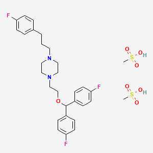 molecular formula C29H35F3N2O4S B1202709 1-(2-(Bis(4-fluorophenyl)methoxy)ethyl)-4-(3-(4-fluorophenyl)propyl)piperazine dimethanesulfonate CAS No. 77862-94-3