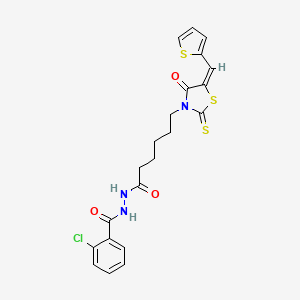 molecular formula C21H20ClN3O3S3 B12027174 2-Chloro-N'-{6-[(5E)-4-oxo-5-(2-thienylmethylene)-2-thioxo-1,3-thiazolidin-3-YL]hexanoyl}benzohydrazide 