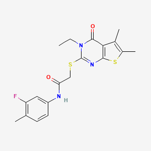 2-((3-Ethyl-5,6-dimethyl-4-oxo-3,4-dihydrothieno[2,3-d]pyrimidin-2-yl)thio)-N-(3-fluoro-4-methylphenyl)acetamide