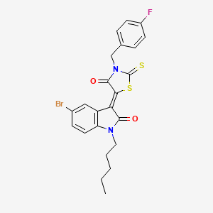 molecular formula C23H20BrFN2O2S2 B12027255 (3Z)-5-bromo-3-[3-(4-fluorobenzyl)-4-oxo-2-thioxo-1,3-thiazolidin-5-ylidene]-1-pentyl-1,3-dihydro-2H-indol-2-one 