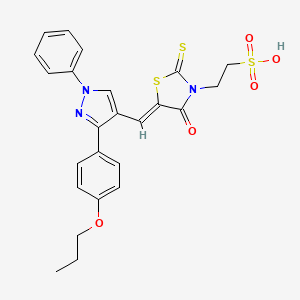 molecular formula C24H23N3O5S3 B12027328 2-((5Z)-4-oxo-5-{[1-phenyl-3-(4-propoxyphenyl)-1H-pyrazol-4-yl]methylene}-2-thioxo-1,3-thiazolidin-3-yl)ethanesulfonic acid CAS No. 623935-31-9