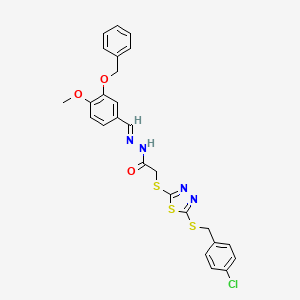 N'-{(E)-[3-(benzyloxy)-4-methoxyphenyl]methylidene}-2-({5-[(4-chlorobenzyl)sulfanyl]-1,3,4-thiadiazol-2-yl}sulfanyl)acetohydrazide