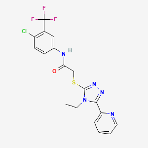 molecular formula C18H15ClF3N5OS B12027430 N-[4-chloro-3-(trifluoromethyl)phenyl]-2-{[4-ethyl-5-(pyridin-2-yl)-4H-1,2,4-triazol-3-yl]sulfanyl}acetamide CAS No. 618414-35-0