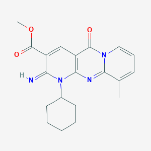 methyl 7-cyclohexyl-6-imino-11-methyl-2-oxo-1,7,9-triazatricyclo[8.4.0.03,8]tetradeca-3(8),4,9,11,13-pentaene-5-carboxylate