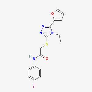 molecular formula C16H15FN4O2S B12027674 2-{[4-ethyl-5-(furan-2-yl)-4H-1,2,4-triazol-3-yl]sulfanyl}-N-(4-fluorophenyl)acetamide CAS No. 603978-82-1