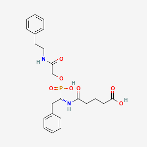 molecular formula C23H29N2O7P B1202775 N-{[2-({[1-(4-Carboxybutanoyl)amino]-2-phenylethyl}-hydroxyphosphinyl)oxy]acetyl}-2-phenylethylamine 