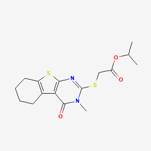 molecular formula C16H20N2O3S2 B12027812 Isopropyl [(3-methyl-4-oxo-3,4,5,6,7,8-hexahydro[1]benzothieno[2,3-D]pyrimidin-2-YL)sulfanyl]acetate 