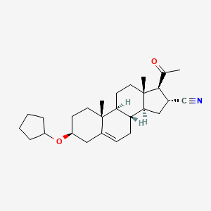 molecular formula C27H39NO2 B1202801 (3S,8S,9S,10R,13S,14S,16R,17S)-17-acetyl-3-cyclopentyloxy-10,13-dimethyl-2,3,4,7,8,9,11,12,14,15,16,17-dodecahydro-1H-cyclopenta[a]phenanthrene-16-carbonitrile CAS No. 53962-58-6