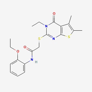 molecular formula C20H23N3O3S2 B12028106 N-(2-Ethoxyphenyl)-2-((3-ethyl-5,6-dimethyl-4-oxo-3,4-dihydrothieno[2,3-d]pyrimidin-2-yl)thio)acetamide CAS No. 618427-64-8