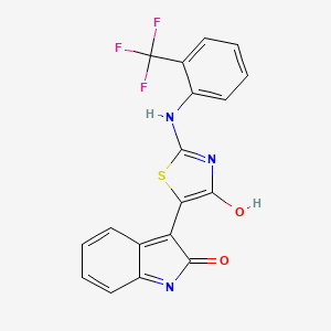 molecular formula C18H10F3N3O2S B12028371 (3Z)-3-(4-oxo-2-[2-(trifluoromethyl)anilino]-1,3-thiazol-5(4H)-ylidene)-1,3-dihydro-2H-indol-2-one 