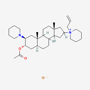 molecular formula C34H57BrN2O2 B1202849 Piperidinium, 1-((2beta,3alpha,5alpha,16beta)-3-(acetyloxy)-2-(1-piperidinyl)androstan-16-yl)-1-(2-propenyl)-, bromide CAS No. 104884-91-5