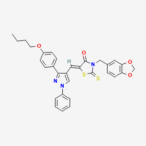 molecular formula C31H27N3O4S2 B12028528 (5Z)-3-(1,3-Benzodioxol-5-ylmethyl)-5-{[3-(4-butoxyphenyl)-1-phenyl-1H-pyrazol-4-YL]methylene}-2-thioxo-1,3-thiazolidin-4-one CAS No. 623935-29-5