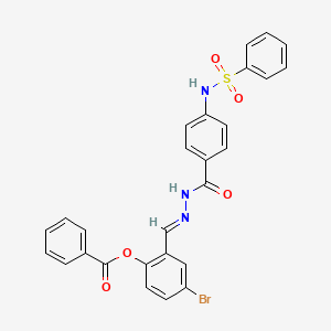 molecular formula C27H20BrN3O5S B12028629 4-Bromo-2-(2-(4-((phenylsulfonyl)amino)benzoyl)carbohydrazonoyl)phenyl benzoate CAS No. 769156-18-5