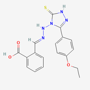 2-[(E)-[[3-(4-ethoxyphenyl)-5-sulfanylidene-1H-1,2,4-triazol-4-yl]hydrazinylidene]methyl]benzoic acid