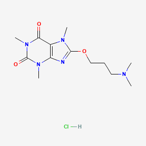 molecular formula C13H22ClN5O3 B1202874 1H-Purine-2,6-dione, 3,7-dihydro-8-(3-(dimethylamino)propoxy)-1,3,7-trimethyl-, monohydrochloride CAS No. 65497-24-7