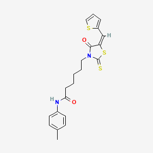 molecular formula C21H22N2O2S3 B12028824 N-(4-methylphenyl)-6-[(5E)-4-oxo-5-(thiophen-2-ylmethylidene)-2-thioxo-1,3-thiazolidin-3-yl]hexanamide 