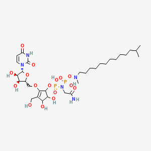 molecular formula C32H57N5O16P2 B1202888 N-(2-氨基-2-氧代乙基)-[2-[[(2R,3S,4R,5R)-5-(2,4-二氧嘧啶-1-基)-3,4-二羟基-四氢呋喃-2-基]甲氧基]-4,5-二羟基-3-(羟甲基)环戊-2-烯-1-基]氧基-N-[羟基-[甲基(12-甲基十三烷基)氨基]氧基-磷酰基]膦酰胺酸 
