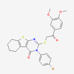 molecular formula C26H23BrN2O4S2 B12028897 3-(4-bromophenyl)-2-{[2-(3,4-dimethoxyphenyl)-2-oxoethyl]sulfanyl}-5,6,7,8-tetrahydro[1]benzothieno[2,3-d]pyrimidin-4(3H)-one 