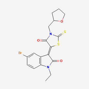 5-(5-Bromo-1-ethyl-2-oxoindolin-3-ylidene)-3-((tetrahydrofuran-2-yl)methyl)-2-thioxothiazolidin-4-one