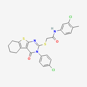 molecular formula C25H21Cl2N3O2S2 B12029014 N-(3-chloro-4-methylphenyl)-2-{[3-(4-chlorophenyl)-4-oxo-3,4,5,6,7,8-hexahydro[1]benzothieno[2,3-d]pyrimidin-2-yl]sulfanyl}acetamide CAS No. 578751-60-7