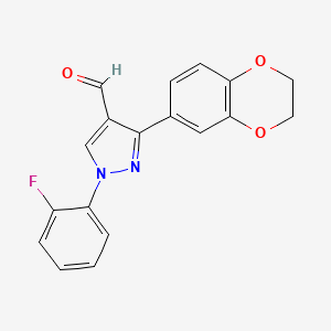 molecular formula C18H13FN2O3 B12029077 1-(2-Fluorophenyl)-3-(2,3-dihydrobenzo[B][1,4]dioxin-6-YL)-1H-pyrazole-4-carbaldehyde CAS No. 618101-80-7