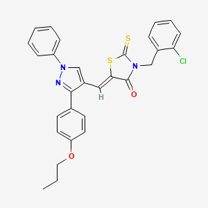 molecular formula C29H24ClN3O2S2 B12029089 (5Z)-3-(2-chlorobenzyl)-5-{[1-phenyl-3-(4-propoxyphenyl)-1H-pyrazol-4-yl]methylene}-2-thioxo-1,3-thiazolidin-4-one CAS No. 623935-36-4