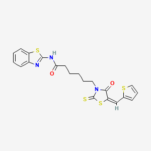 molecular formula C21H19N3O2S4 B12029194 N-(1,3-Benzothiazol-2-YL)-6-[(5E)-4-oxo-5-(2-thienylmethylene)-2-thioxo-1,3-thiazolidin-3-YL]hexanamide 