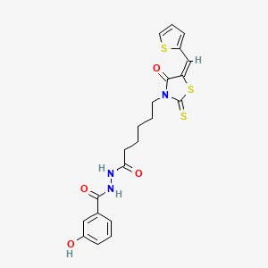 3-Hydroxy-N'-{6-[(5E)-4-oxo-5-(2-thienylmethylene)-2-thioxo-1,3-thiazolidin-3-YL]hexanoyl}benzohydrazide