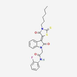 N-(2-fluorophenyl)-2-[(3Z)-3-(3-hexyl-4-oxo-2-thioxo-1,3-thiazolidin-5-ylidene)-2-oxo-2,3-dihydro-1H-indol-1-yl]acetamide