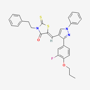 (5Z)-5-{[3-(3-fluoro-4-propoxyphenyl)-1-phenyl-1H-pyrazol-4-yl]methylene}-3-(2-phenylethyl)-2-thioxo-1,3-thiazolidin-4-one