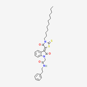 2-[(3Z)-3-(3-dodecyl-4-oxo-2-thioxo-1,3-thiazolidin-5-ylidene)-2-oxo-2,3-dihydro-1H-indol-1-yl]-N-(2-phenylethyl)acetamide