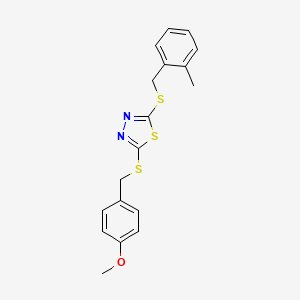 molecular formula C18H18N2OS3 B12029458 2-[(4-Methoxybenzyl)sulfanyl]-5-[(2-methylbenzyl)sulfanyl]-1,3,4-thiadiazole 