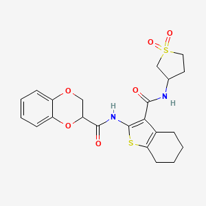 molecular formula C22H24N2O6S2 B12029541 N-[3-[(1,1-dioxothiolan-3-yl)carbamoyl]-4,5,6,7-tetrahydro-1-benzothiophen-2-yl]-2,3-dihydro-1,4-benzodioxine-3-carboxamide 