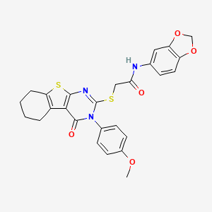 molecular formula C26H23N3O5S2 B12029740 N-(1,3-benzodioxol-5-yl)-2-{[3-(4-methoxyphenyl)-4-oxo-3,4,5,6,7,8-hexahydro[1]benzothieno[2,3-d]pyrimidin-2-yl]sulfanyl}acetamide CAS No. 618431-92-8