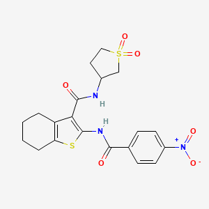 molecular formula C20H21N3O6S2 B12029911 N-(1,1-dioxidotetrahydro-3-thienyl)-2-[(4-nitrobenzoyl)amino]-4,5,6,7-tetrahydro-1-benzothiophene-3-carboxamide 