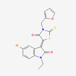 molecular formula C18H13BrN2O3S2 B12030095 5-(5-Bromo-1-ethyl-2-oxoindolin-3-ylidene)-3-(furan-2-ylmethyl)-2-thioxothiazolidin-4-one CAS No. 617697-84-4