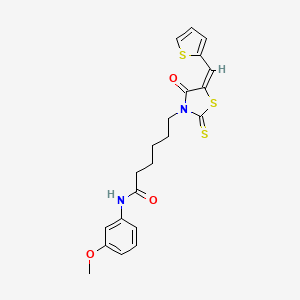 molecular formula C21H22N2O3S3 B12030125 N-(3-methoxyphenyl)-6-[(5E)-4-oxo-5-(thiophen-2-ylmethylidene)-2-thioxo-1,3-thiazolidin-3-yl]hexanamide 