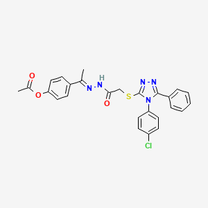 molecular formula C26H22ClN5O3S B12030140 4-{(1E)-1-[2-({[4-(4-chlorophenyl)-5-phenyl-4H-1,2,4-triazol-3-yl]sulfanyl}acetyl)hydrazinylidene]ethyl}phenyl acetate 