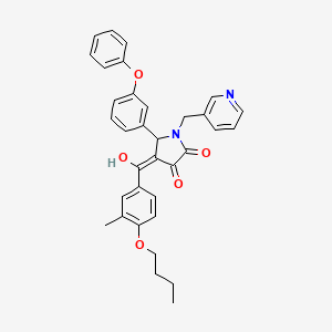 molecular formula C34H32N2O5 B12030150 4-(4-Butoxy-3-methylbenzoyl)-3-hydroxy-5-(3-phenoxyphenyl)-1-(3-pyridinylmethyl)-1,5-dihydro-2H-pyrrol-2-one 