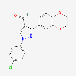 molecular formula C18H13ClN2O3 B12030304 1-(4-Chlorophenyl)-3-(2,3-dihydrobenzo[B][1,4]dioxin-6-YL)-1H-pyrazole-4-carbaldehyde CAS No. 618099-01-7