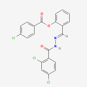 molecular formula C21H13Cl3N2O3 B12030324 2-[(E)-{2-[(2,4-dichlorophenyl)carbonyl]hydrazinylidene}methyl]phenyl 4-chlorobenzoate 