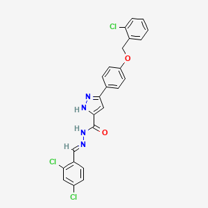 molecular formula C24H17Cl3N4O2 B12030331 3-{4-[(2-chlorobenzyl)oxy]phenyl}-N'-[(E)-(2,4-dichlorophenyl)methylidene]-1H-pyrazole-5-carbohydrazide 